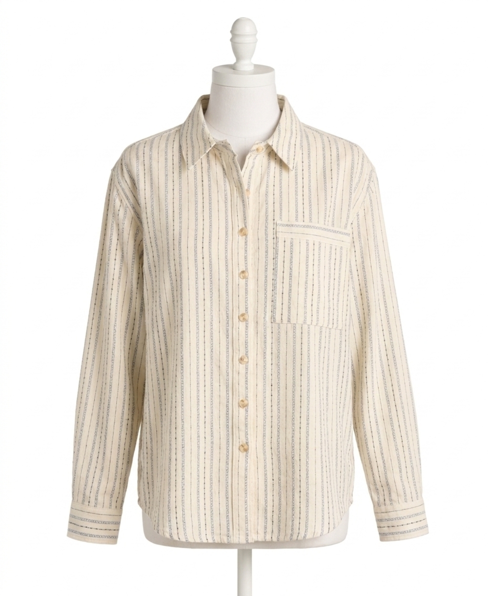 NEW THREAD & SUPPLY lexington striped button down top in blue/cream